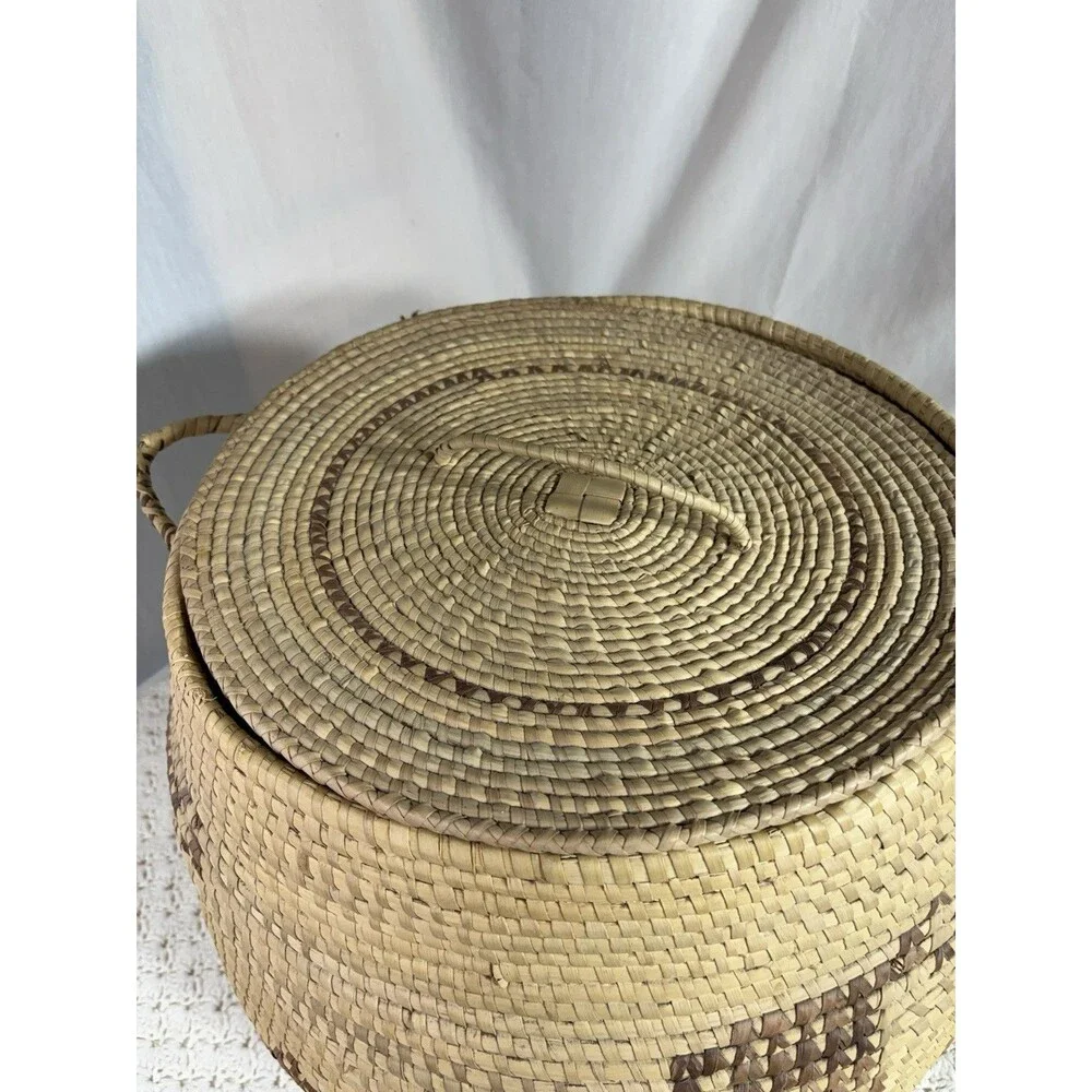 Large Native American Tohono O’odham Papago Style Basket With Lid 15” X 18”